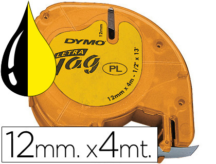 FITA DYMO 12MMX4MT -PRETO/AMARELO FORTE PARA MAQUINA LETRATAG