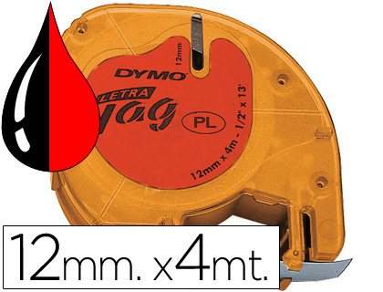 FITA DYMO 12MMX4MT -PRETO/VERMELHO COSMICO PARA MAQUINA LETRATAG