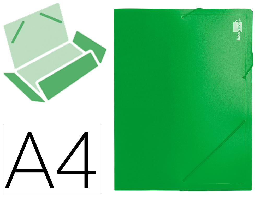 PASTA DE ELASTICOS LIDERPAPEL POLIPROPILENO DIN A4 VERDE LOMBADA 50 MM