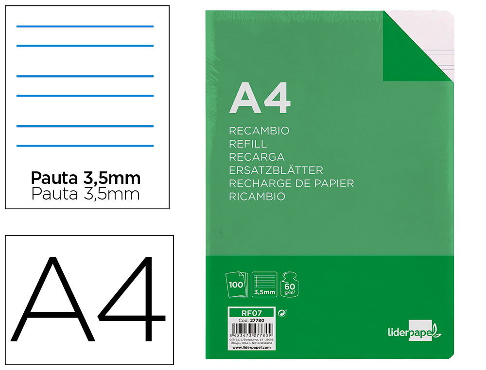RECARGA LIDERPAPEL FOLIO 100 F 4TF-09 2 LINHAS PAUTA LARGA 4 -4 FUROS COM MARGEM