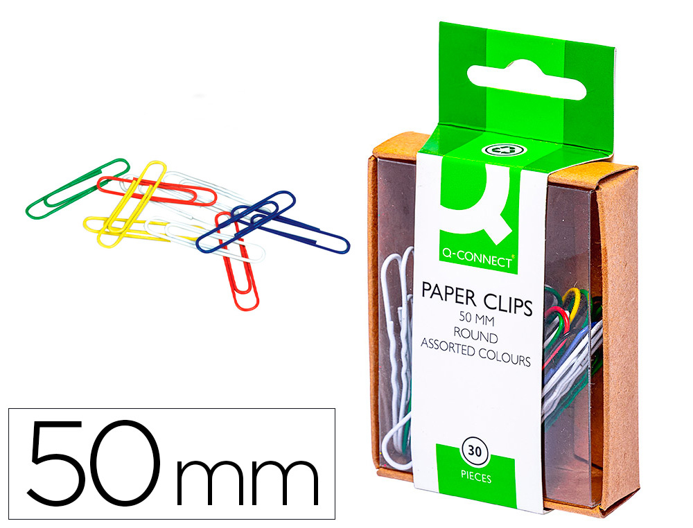CLIPS DE CORES SORTIDAS Q-CONNECT 50 MM CAIXA DE 30 UNIDADES