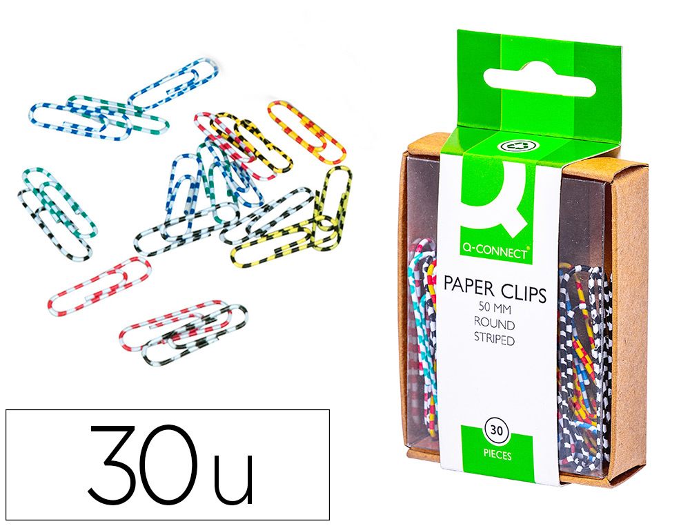 CLIPS DE COR RAIADOS Q-CONNECT - 50 MM CAIXA DE 30 UNIDADES