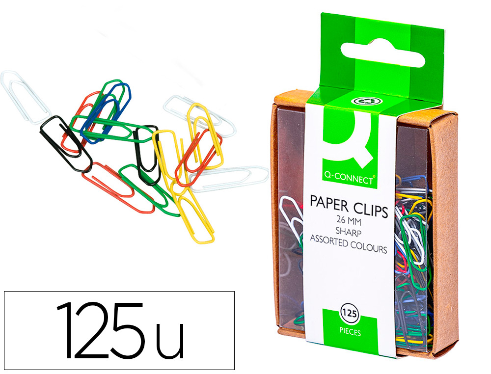 CLIPS DE CORES SORTIDAS Q-CONNECT 26 MM CAIXA DE 125 UNIDADES