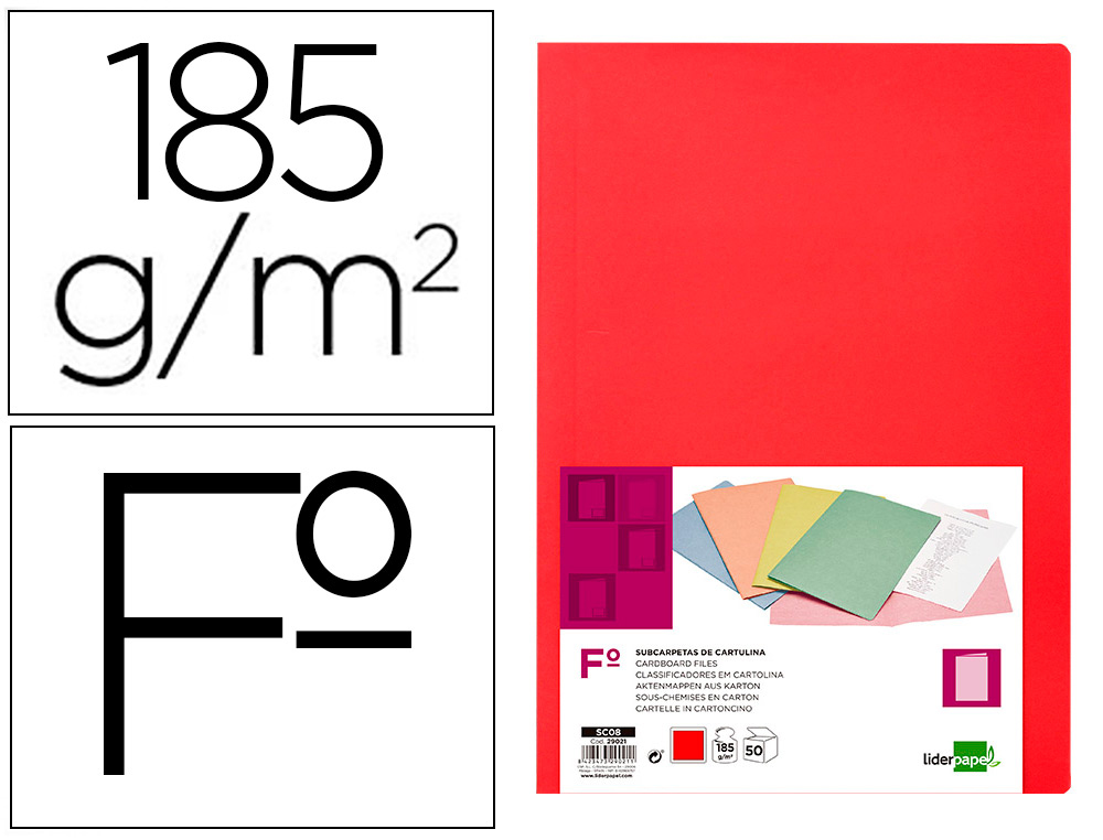 CLASSIFICADOR LIDERPAPEL EM CARTOLINA DE 180 GRS, FOLIO, VERMELHO INTENSO