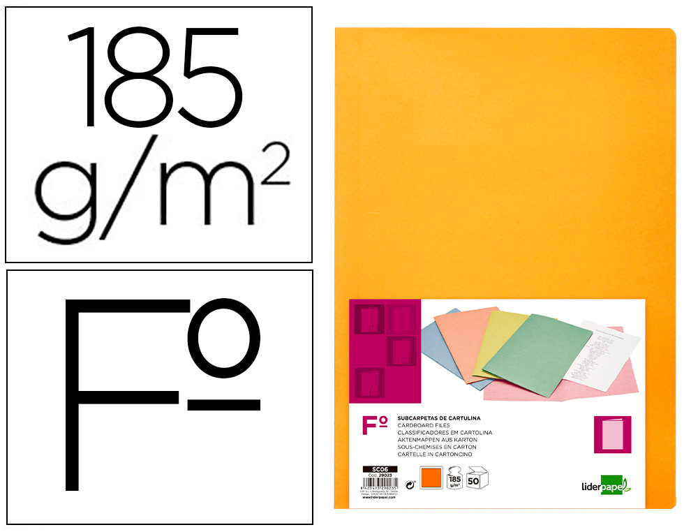CLASSIFICADOR LIDERPAPEL EM CARTOLINA DE 180 GRS, FOLIO, LARANJA INTENSO