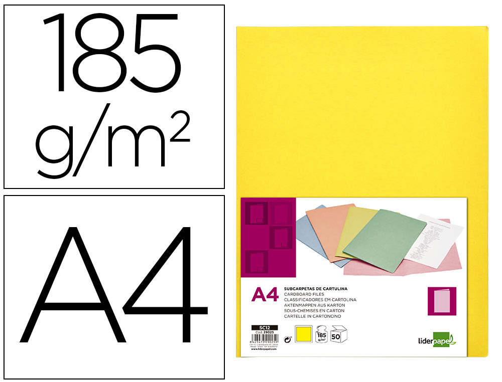 CLASSIFICADOR LIDERPAPEL EM CARTOLINA DE 180 GR DIN A4 AMARELO INTENSO