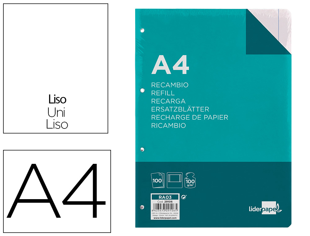 RECARGA LIDERPAPEL DIN A4 100 F 100 GR LISO
