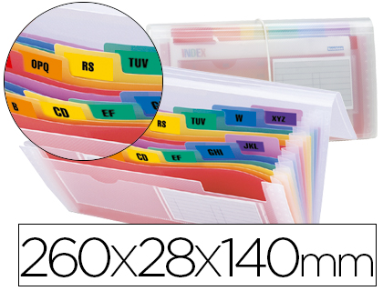 PASTA CLASSIFICADORA COM FOLE LIDERPAPEL TRANSPARENTE 13 DEPARTAMENTOS LETRAS E CHEQUES