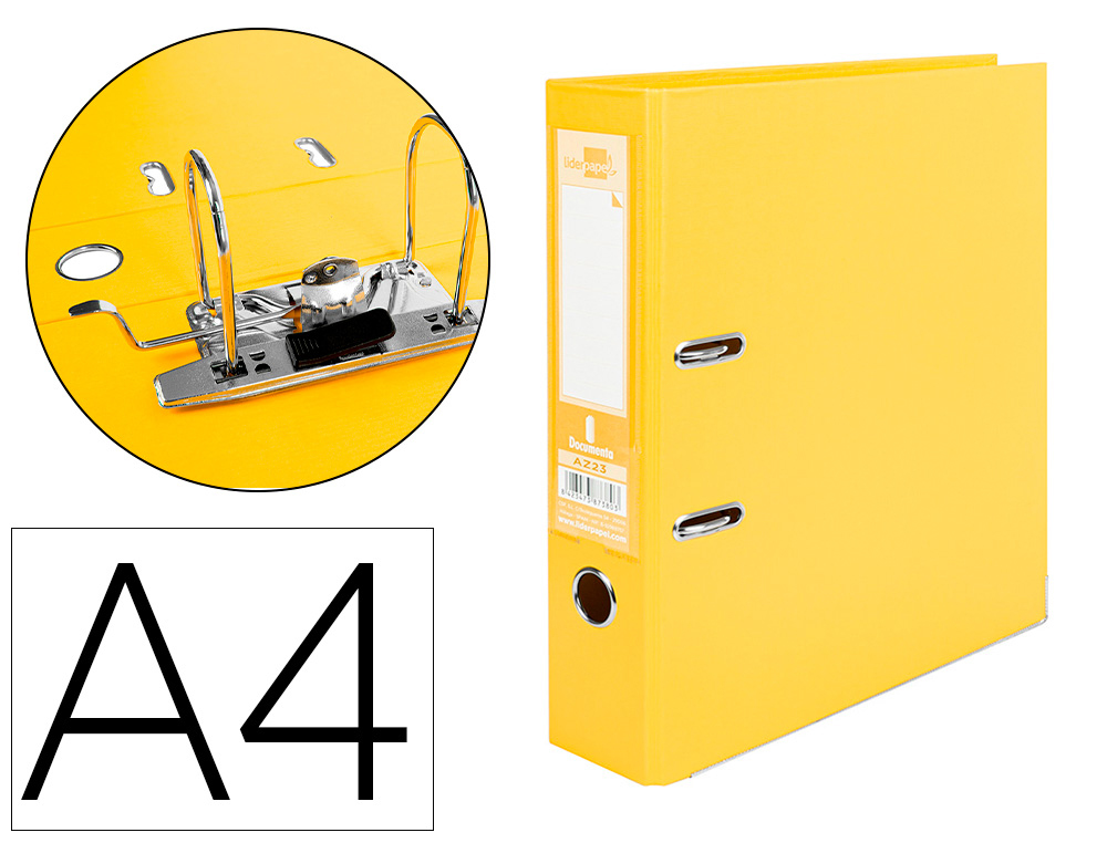 PASTA DE ARQUIVO DE ALAVANCA LIDERPAPEL DOCUMENTA PVC DIN A4 LOMBADA 75 MM AMARELO