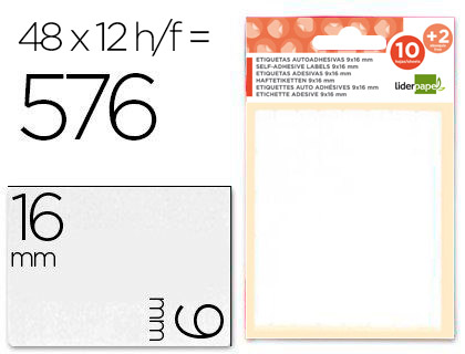 ETIQUETAS ADESIVAS LIDERPAPEL 10 + 2 FOLHAS 9X16 MM 576 ETIQUETAS