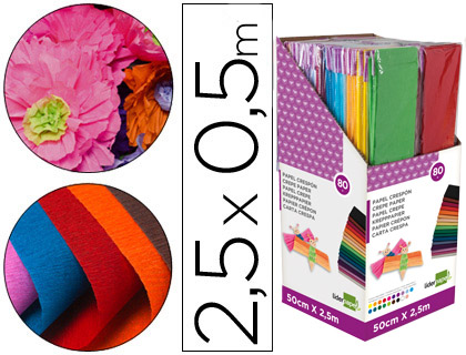 PAPEL CREPE LIDERPAPEL 50 CM X 2,5 M 34GR EXPOSITOR DE 80 CORES SORTIDAS