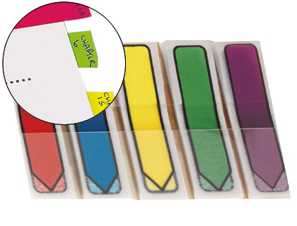 BANDAS SEPARADORAS POST-IT INDEX FLECHAS AZUL, AMARELO, VERDE, VERMELHO E VIOLETA