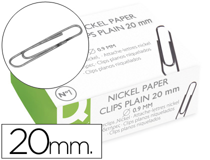 CLIPS NIQUELADOS Q-CONNECT PLANO - N. 1 - 20 MM CAIXA DE 100 UNIDADES
