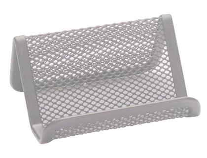 PORTA CARTOES DE VISITA EM REDE METALICO 11X7,5X5 CM PRATA