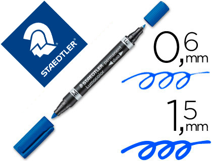 MARCADOR STAEDTLER LUMOCOR PERMANENTE DUO 348 AZUL PONTA F 0,6 MM PONTA M 1,5 MM