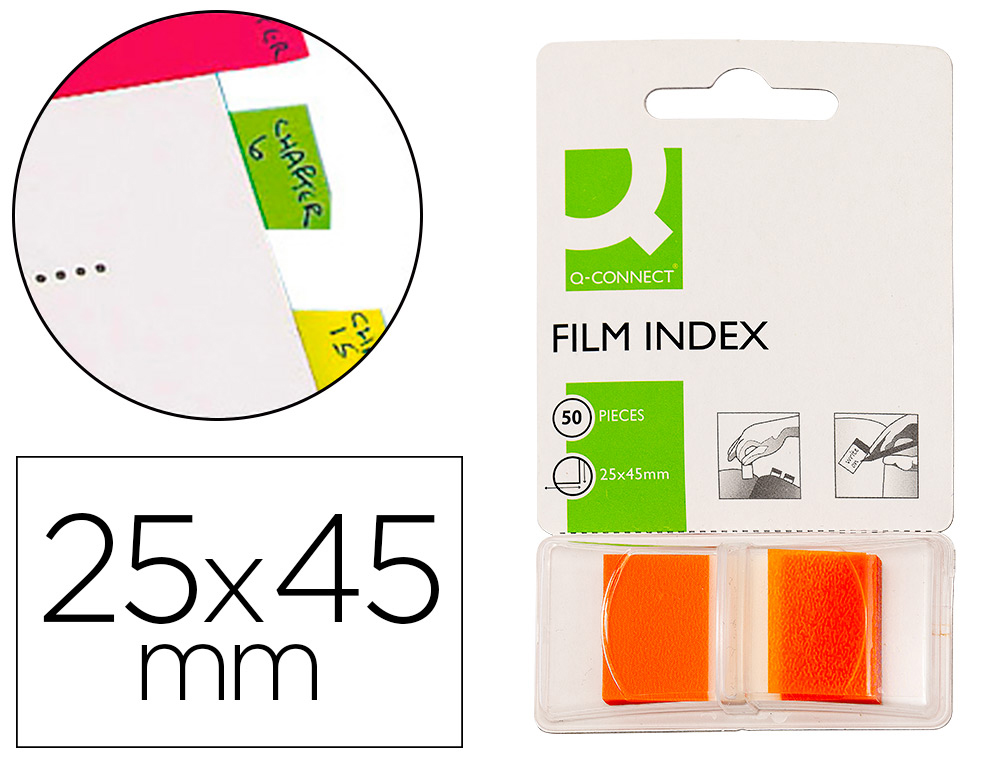 BANDAS SEPARADORAS Q-CONNECT INDEX LARANJA DISPENSADOR DE 50 UNIDADES