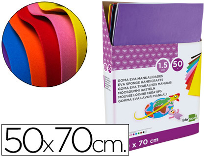 GOMA EVA LIDERPAPEL EXPOSITOR DE 50 PLACAS DE 10 CORES SORTIDAS 50X70CM 60GR ESPESSURA 1,5MM