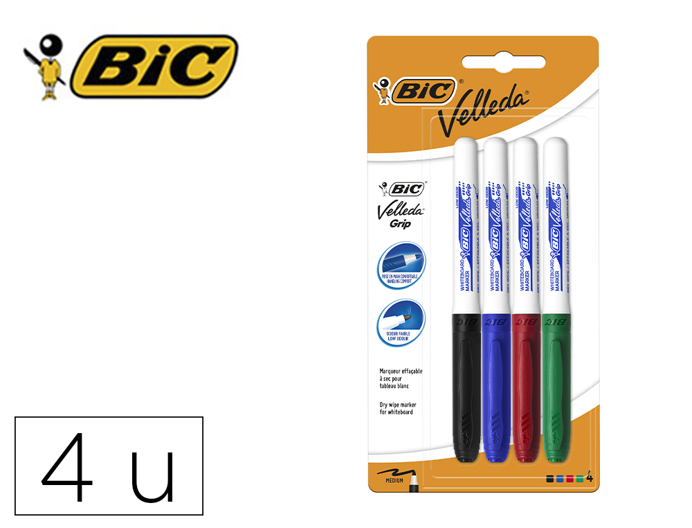 MARCADOR BIC VELLEDA GRIP TRA CO 1,6 BLISTER 4+1 CORES SORTIDAS