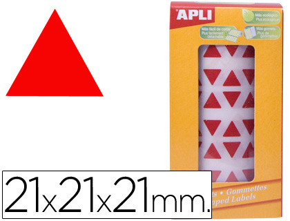 ETIQUETAS APLI AUTOADESIVAS TRIANGULARES 21X21X21 MM VERMELHO EM ROLO DE 2832 ETIQUETAS