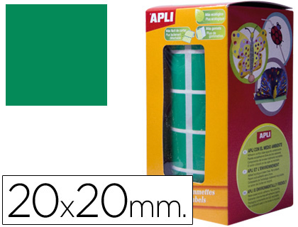 ETIQUETAS APLI AUTOADESIVAS QUADRADAS 20X20 MM VERDE EM ROLO DE 1770 ETIQUETAS