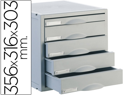 BLOCO CLASSIFICADOR DE SECRETARIA ARCHISYSTEM 5 GAVETAS COR CINZA 4 DE 52MM E 1 DE 22MM 356X316X303 MM