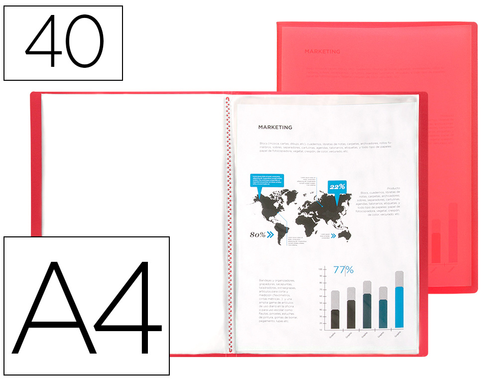 CAPA CATALOGO LIDERPAPEL 40 BOLSAS POLIPROPILENO DIN A4 TRASLUCIDA VERMELHO FROSTY