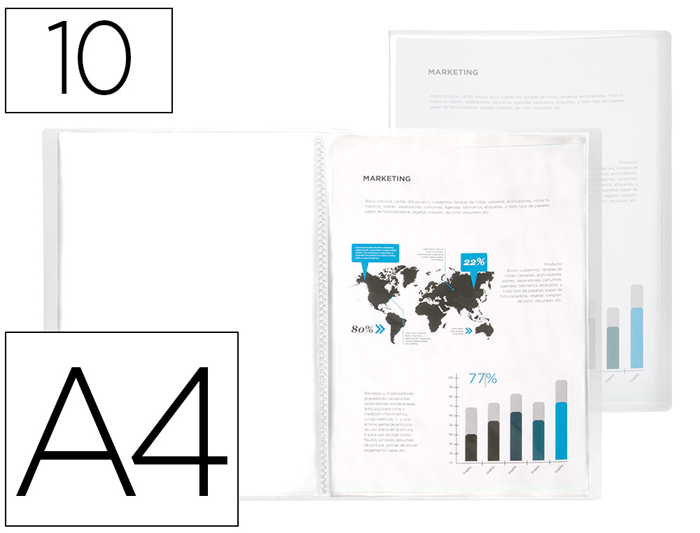 CAPA CATALOGO LIDERPAPEL 10 BOLSAS POLIPROPILENO DIN A4 TRANSPARENTE