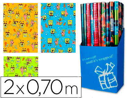 PAPEL FANTASIA INFANTIL BOB ESPONJA ROLO DE 2X0,70 MT PAPEL 60 GRS
