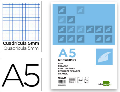 RECARGA LIDERPAPEL DIN A5 120+20 F QUADRICULADO 5 MM 6 FUROS SEM MARGEM BANDAS 5 CORES PAPEL 70 GR