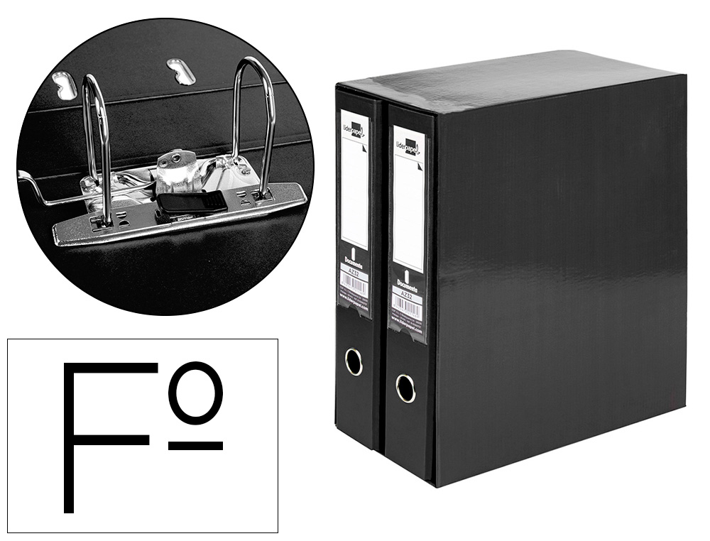 MODULO LIDERPAPEL 2 PASTAS FOLIO 2 ANEIS MECANISMO DE ALAVANCA 75MM PRETO