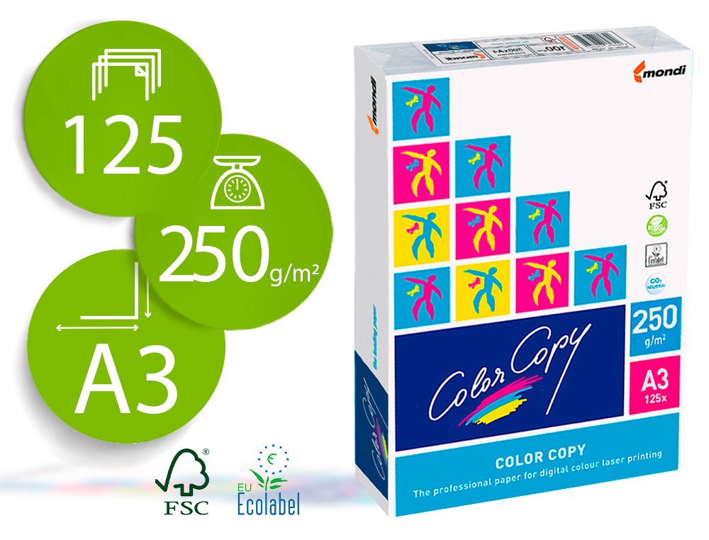 PAPEL COLOR COPY DIN A3 250 GR EMBALAGEM DE 125 FOLHAS