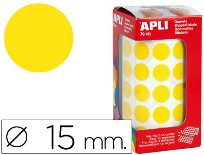 ETIQUETAS APLI AUTOADESIVOS CIRCULARES 15 MM AMARELO EM ROLO COM 2832 UNIDADES