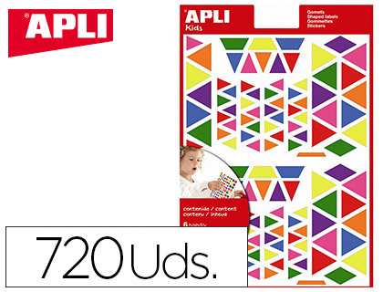 ETIQUETAS APLI AUTOADESIVAS TRIANGULO MULTICOLOR BLISTER DE 6 FOLHAS
