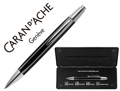 ESFEROGRAFICA CARAN D'ACHE ALCHEMIX CORPO LACADO PRETO ADORNOS CROMADOS BRILHANTE COM ESTOJO PONTA MEDIA