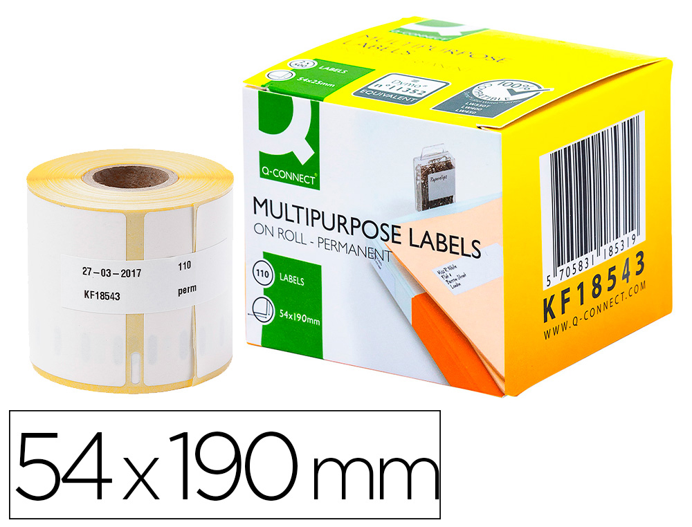 ETIQUETA ADESIVA Q-CONNECT KF18543 COMPATIVEL DYMO 99019 FORMATO 54X190 MM CAIXA COM 110 ETIQUETAS
