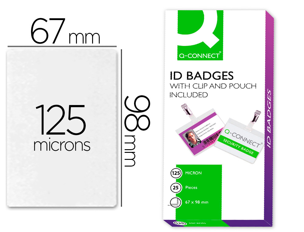 BOLSA DE PLASTIFICAR Q-CONNECT 67X98 MM 125 MICRONS COM MOLA PARA CARTOES DE VISITA CAIXA DE 25 UNIDADES