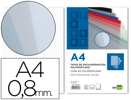 CAPA DE ENCADERNACAO LIDERPAPEL POLIPROPILENO DIN A4 0.8 MM TRANSPARENTE PACK DE 50 UNIDADES