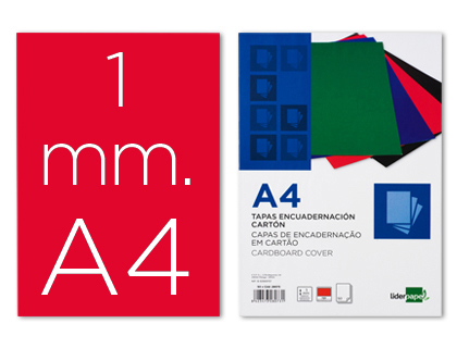 CAPA DE ENCADERNACAO LIDERPAPEL CARTAO DIN A4 1 MM VERMELHA PACK DE 50 UNIDADES