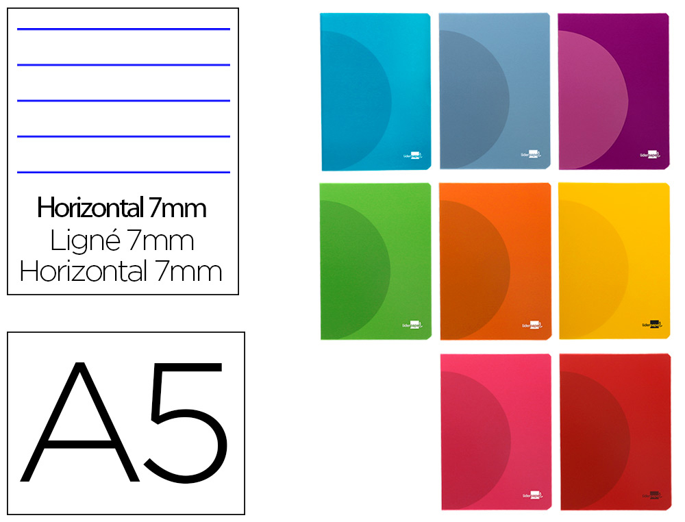 CADERNO AGRAFADO LIDERPAPEL 360 CAPA DE PLASTICO DIN A5 48 F 90 GR PAUTADO COM DUPLA MARGEM CORES SORTIDAS