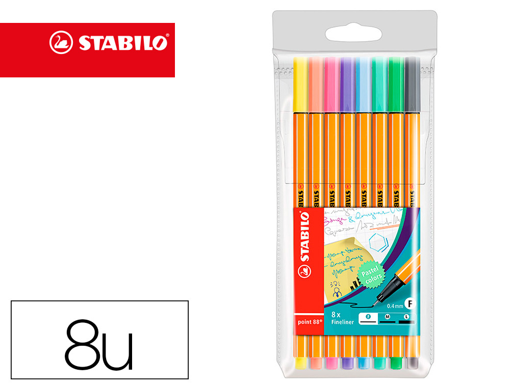 MARCADOR STABILO PONTA DE FIBRA POINT 88 ESTOJO DE 8 CORES SORTIDAS PASTEL