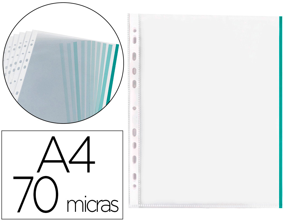 BOLSA CATALOGO/MICA Q-CONNECT DIN A4 70 MICRONS PP CRISTAL COM BORDA VERDE BOLSA DE 10 UNIDADES