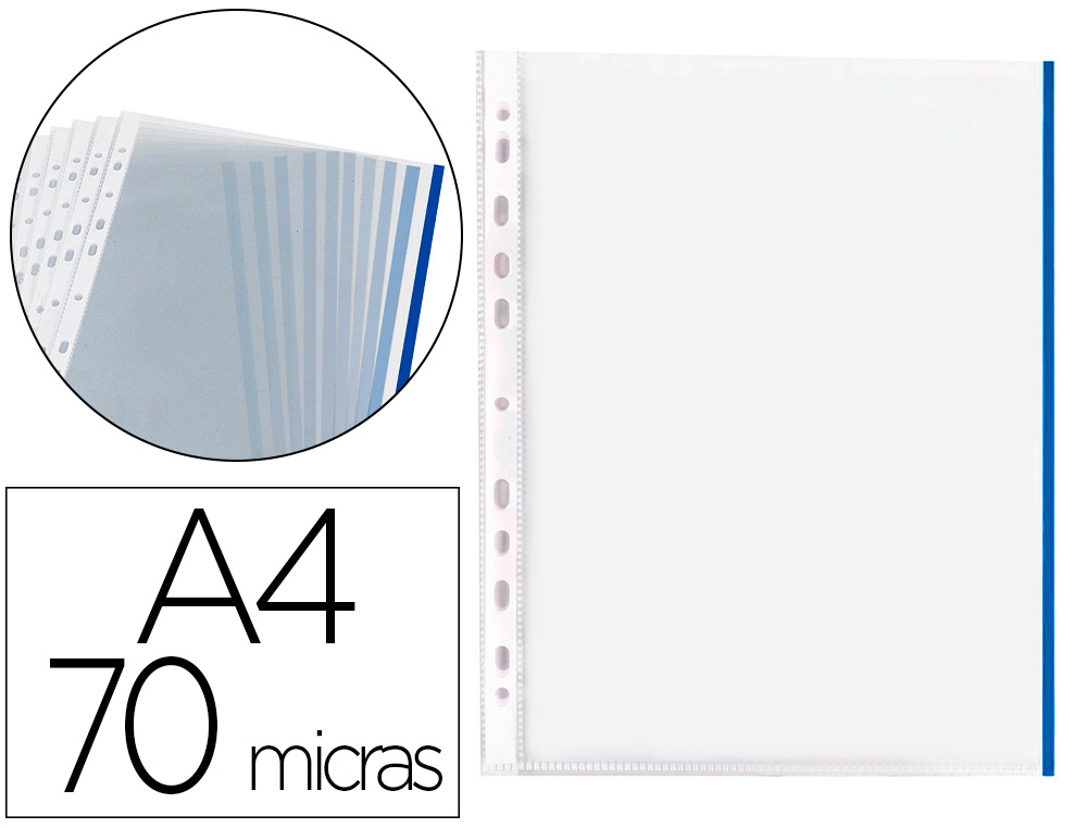 BOLSA CATALOGO/MICA Q-CONNECT DIN A4 70 MICRONS PP CRISTAL COM BORDA AZUL BOLSA DE 10 UNIDADES