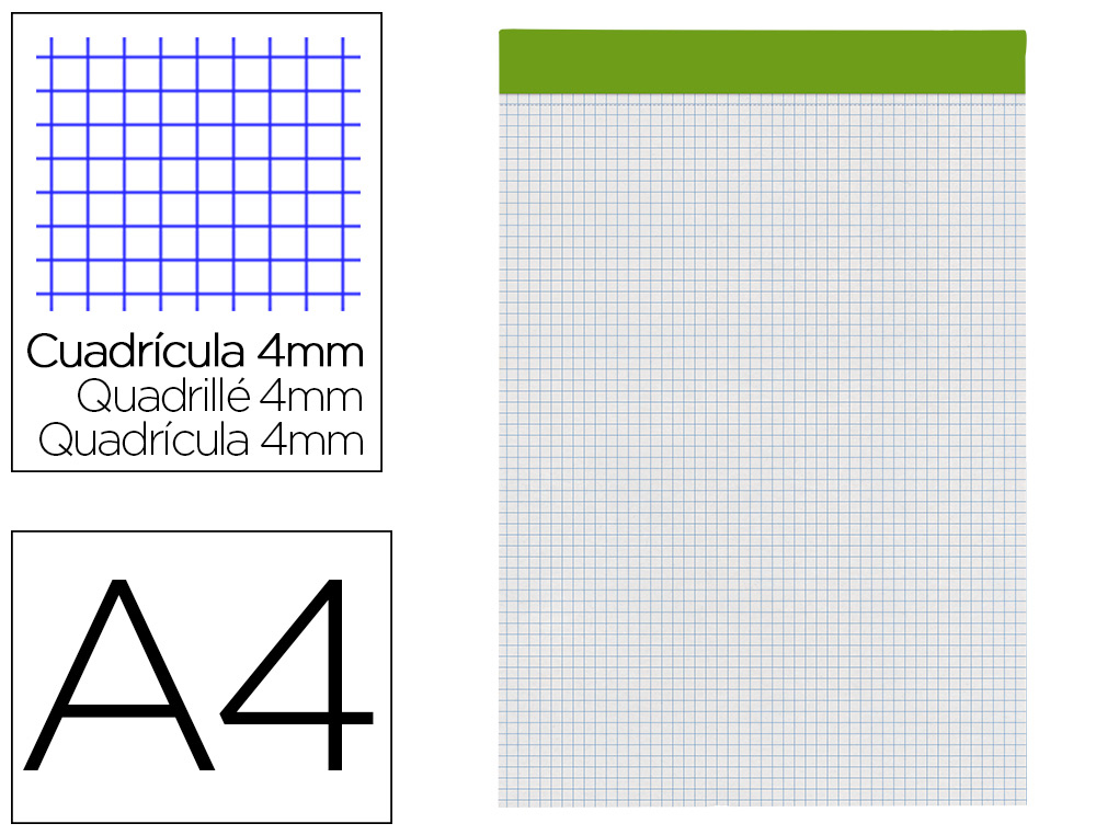 BLOCO DE APONTAMENTOS LIDERPAPEL QUAD 4 MM 80 FOLHAS 60 G/M2PERFURADO SEM CAPA
