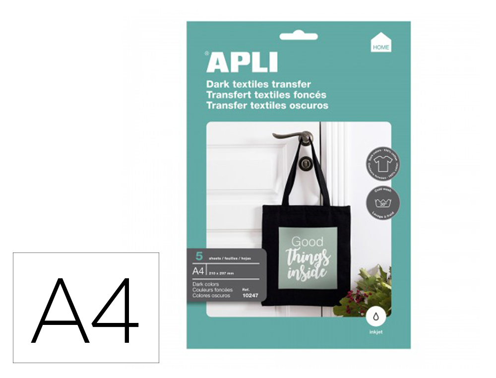 PAPEL TRANSFER APLI PARA TECIDOS ESCUROS COM ACABAMENTO FOTOGRAFICO DIN A4 EMBALAGEM DE 5 FOLHAS