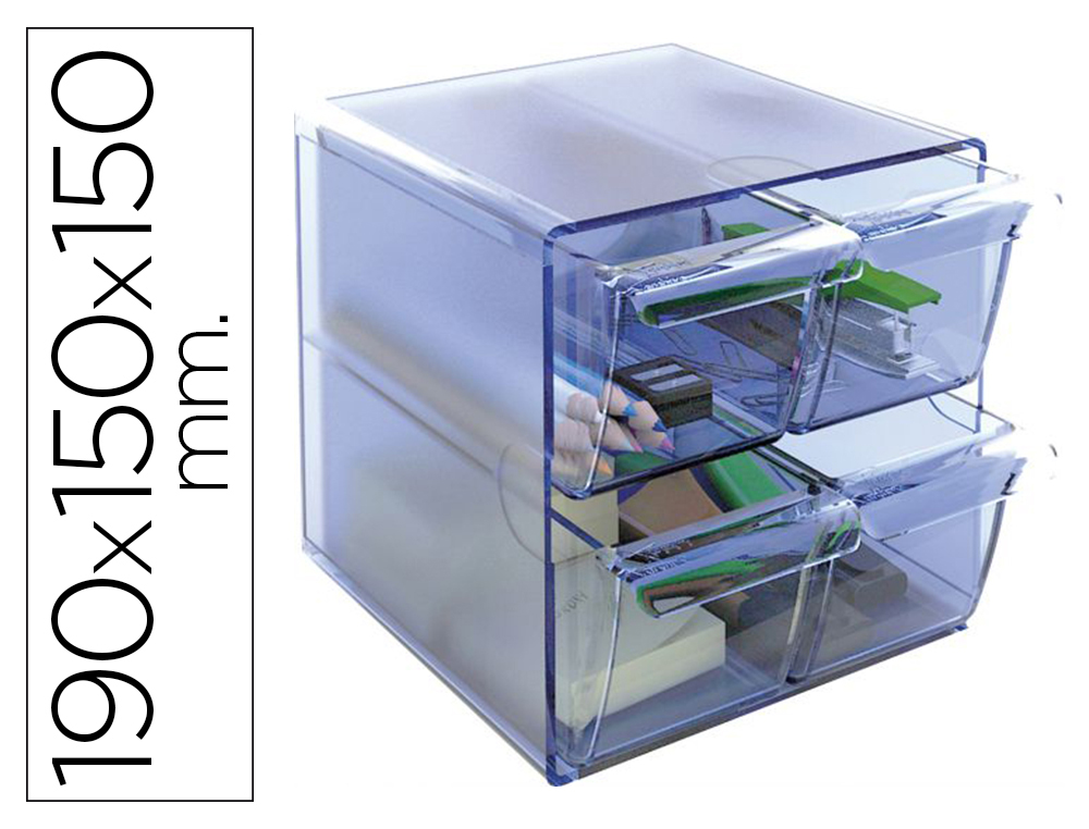 CUBO DE ARQUIVO ARCHIVO 2000 4 GAVETAS ORGANIZADOR MODULAR PLASTICO AZUL TRANSPARENTE 190 X 150 X 150 MM