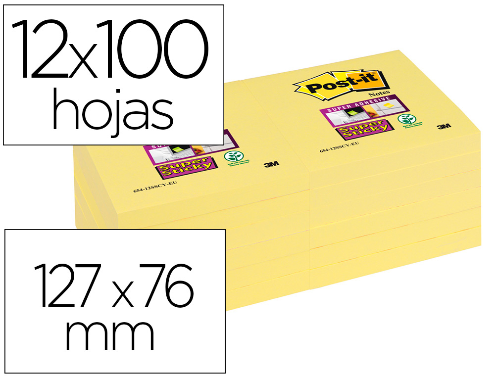BLOCO DE NOTAS ADESIVAS POST-IT SUPER STICKY 76X127 MM COM 6 BLOCOS AMARELO CANARIO
