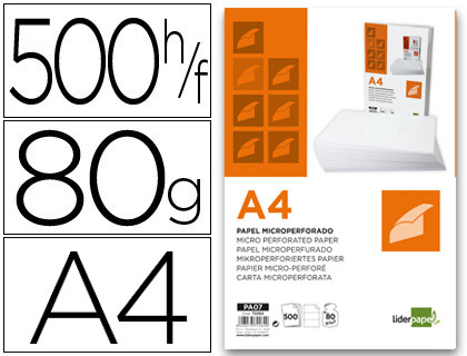 PAPEL LIDERPAPEL DIN A4 80 GR BRANCO MICROPERFURADO EM TRES PARTES IGUAIS EMBALAGEM DE 500 FOLHAS