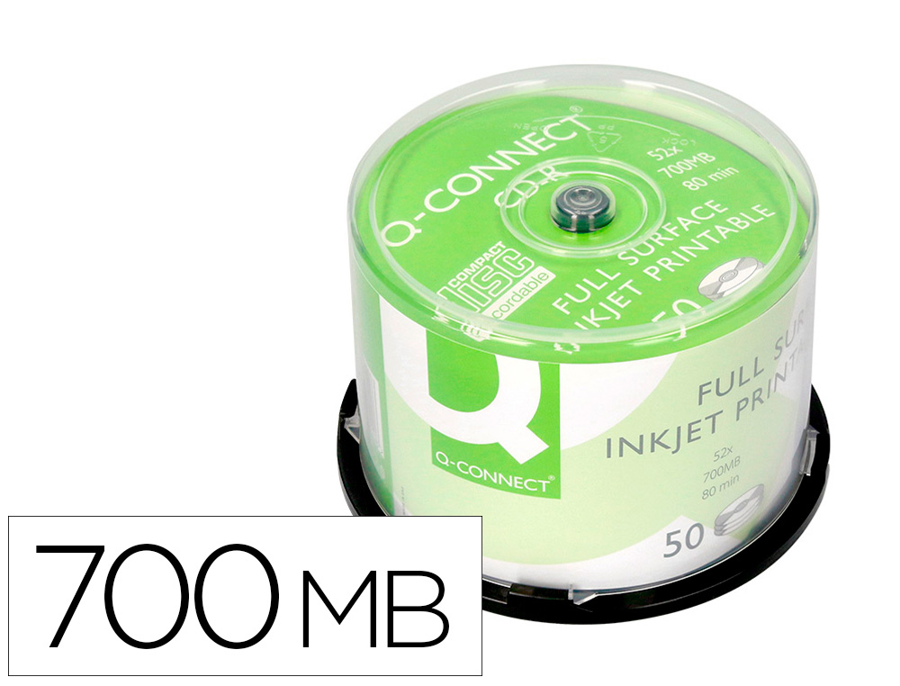 CD-R Q-CONNECT CAPACIDADE 700MB DURACAO 80MIN VELOCIDADE 52X IMPRIMIVEL TORRE DE 50 UNIDADES
