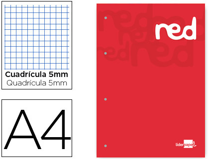 RECARGA COLADA LIDERPAPEL QUADRICULA DE 5 MM VERMELHO A4 NATURAL 100 FOLHAS 100 G/M2