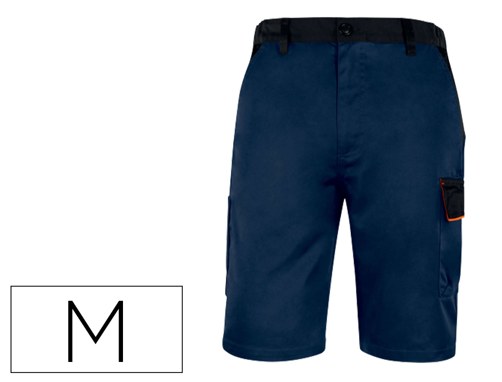 BERMUDA DELTAPLUS COM CINTURA AJUSTAVEL E 5 BOLSOS COR AZUL-LARANJA TAMANHO M